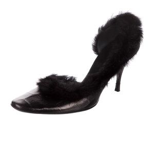 Crocodile Fur Trim D'Orsay Pumps